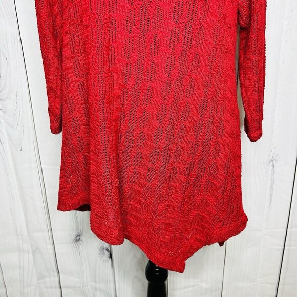 Chicos Womens Sweater Sz 2 Large Red Asymmetrical Pullover V-Neck Open-Knit - Picture 3 of 10